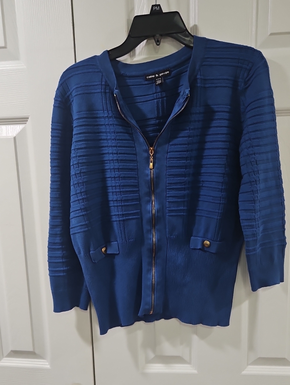 Cable & Gauge Royal Blue Zip Front Textured Cardigan